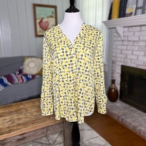 Hannah yellow checker floral button v neck blouse